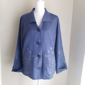 Norm Thompson Blue Silk Embroidered Jacket Size Medium